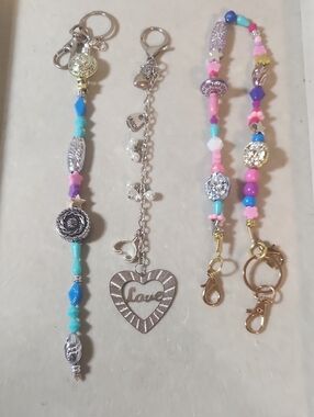 Handmade Pastel Beaded Women’s Bracelet/Charm Strap - Pink & Blue All Bag Charms